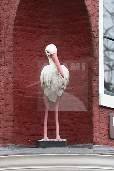 Statue of White Stork in Amsterdam; Gevelbeeld Ooievaar in Amsterdam stock-image by Agami/Marc Guyt,