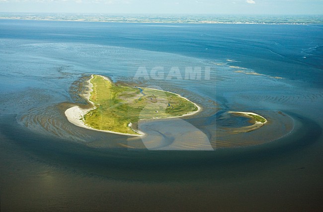 Luchtfot van het eiland Griend; Aerial photo of Griend stock-image by Agami/Marc Guyt,