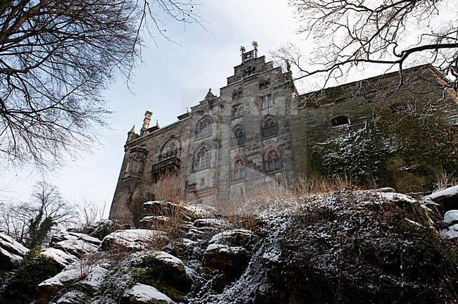 Kasteel Bad Bentheim na sneeuwval; Castle of Bad Bentheim after snowfall stock-image by Agami/Han Bouwmeester,