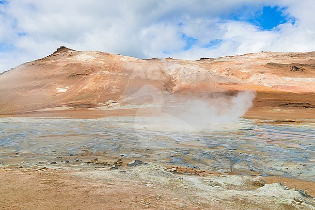 Landscape at Hverir, red sulphurous soil with fumaroles stock-image by Agami/Saverio Gatto,