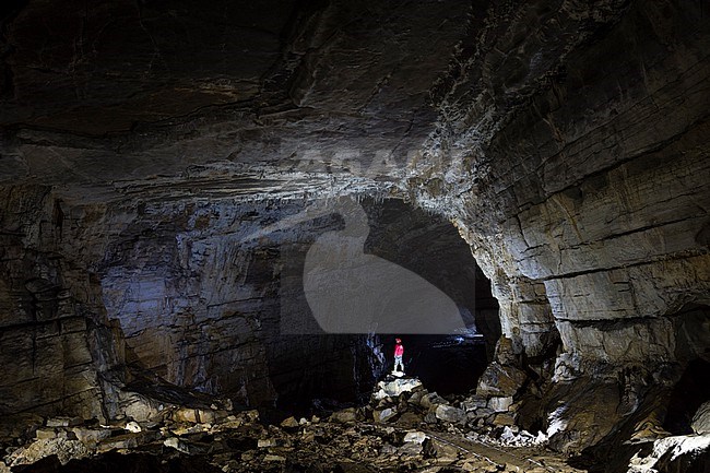 Speleologist in the Krizna Jama Cave, Cross Cave. Grahovo, Inner Carniola, Slovenia. stock-image by Agami/Sergio Pitamitz,