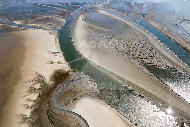 View from a plane. Tidal creeks and mudflats at the Germany Wadden Sea. stock-image by Agami/Ralph Martin,