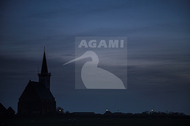 Church of Den Hoorn after sunset stock-image by Agami/Wil Leurs,