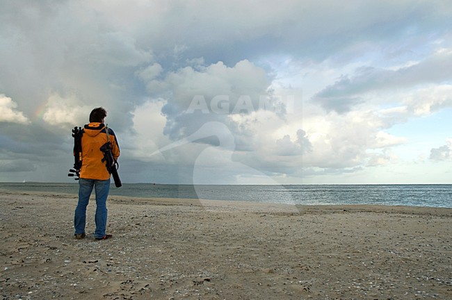Vogelaar op Vlieland; Birdwatcher on Vlieland stock-image by Agami/Marc Guyt,