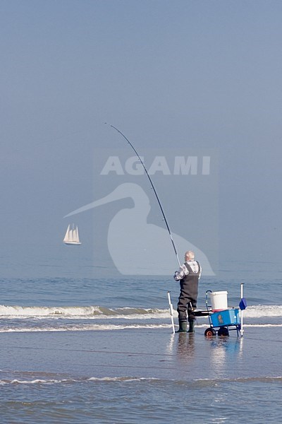 Visser op strand Katwijk; Fisherman on beach Katwijk stock-image by Agami/Bas Haasnoot,