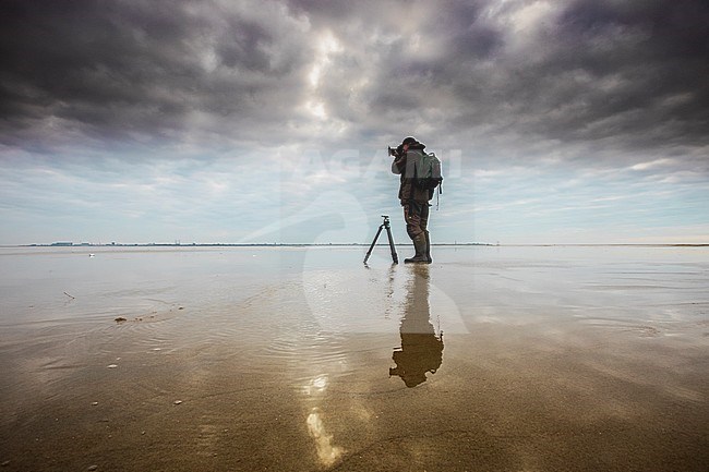 Landscape photographer on the beach of Texel stock-image by Agami/Wil Leurs,