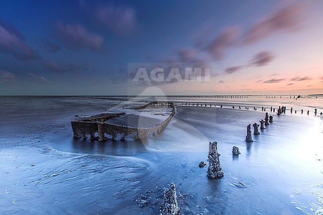 Wreck on the mudflats at wierum stock-image by Agami/Wil Leurs,
