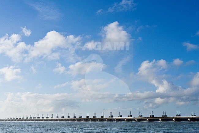 Eastern Scheldt storm surge barrier at Zeeland in winter stock-image by Agami/Marc Guyt,