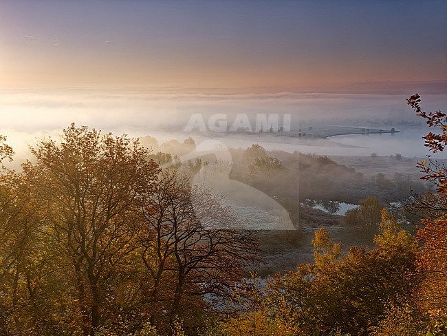 Foggy Blauwe Kamer, view from Grebbeberg in fall colours stock-image by Agami/Rob Riemer,
