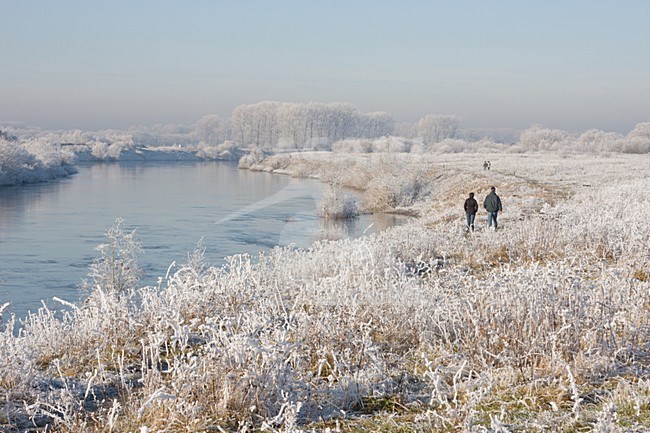 Wandelaars in winters landschap; People walking in winter landscape stock-image by Agami/Ran Schols,