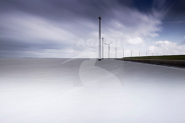 windturbines langd de ijsselmeerdijk, wind turbines along the IJsselmeerdijk stock-image by Agami/Wil Leurs,