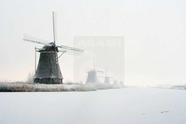 Winterlandschap met molen; Winter landscape with windmill stock-image by Agami/Bas Haasnoot,