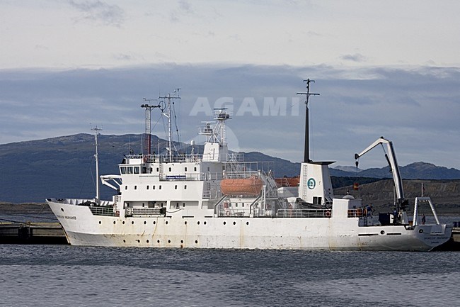 De Molchanov in de haven van Ushuaia; The Molchanov anchored at Ushuaia stock-image by Agami/Marc Guyt,