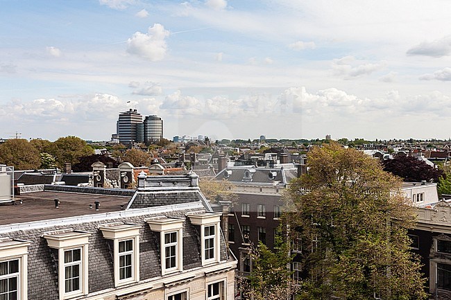 Uitzicht over de daken in Amsterdam; View over rooftops in Amsterdam stock-image by Agami/Marc Guyt,