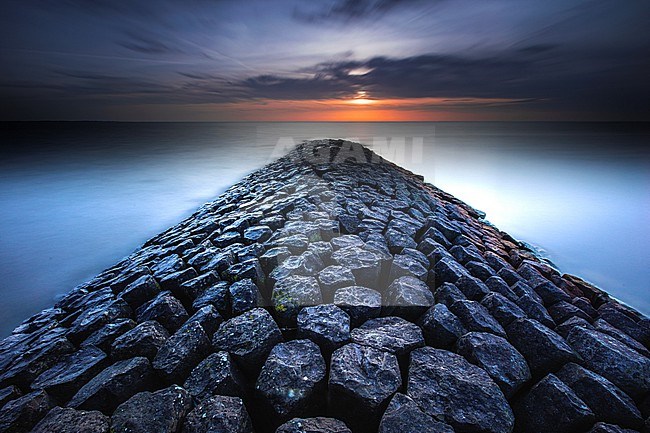 Typical breakwater construction at the IJsselmeer near the town Hindeloopen stock-image by Agami/Wil Leurs,