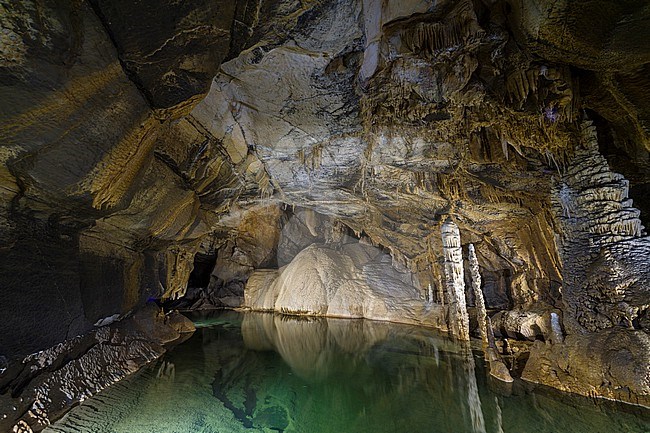 An underground lake in the Krizna Jama karst cave. Grahovo, Notranjska, Slovenia stock-image by Agami/Sergio Pitamitz,
