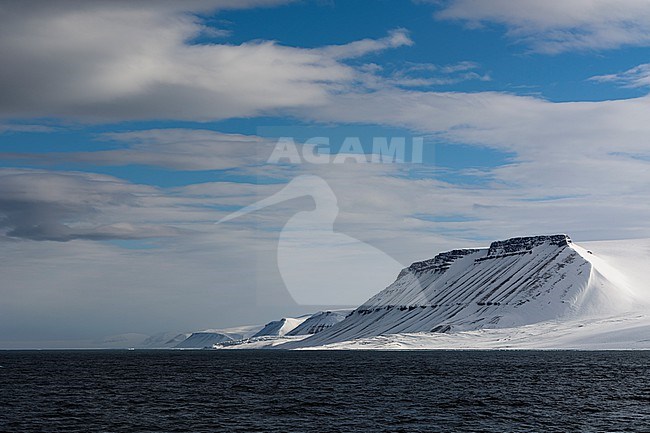 Snow-covered mountains in Hinlopen Strait. Nordaustlandet, Svalbard, Norway stock-image by Agami/Sergio Pitamitz,