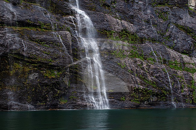 Seven Sisters waterfalls plunges off sheer cliffs into Geirangerfjord. Geirangerfjord, Norway. stock-image by Agami/Sergio Pitamitz,