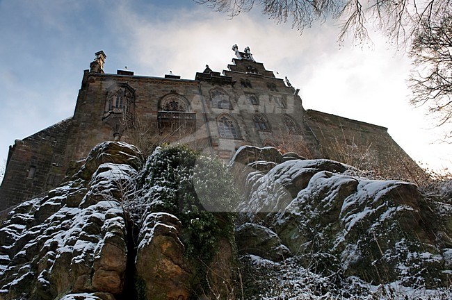 Kasteel Bad Bentheim na sneeuwval; Castle of Bad Bentheim after snowfall stock-image by Agami/Han Bouwmeester,