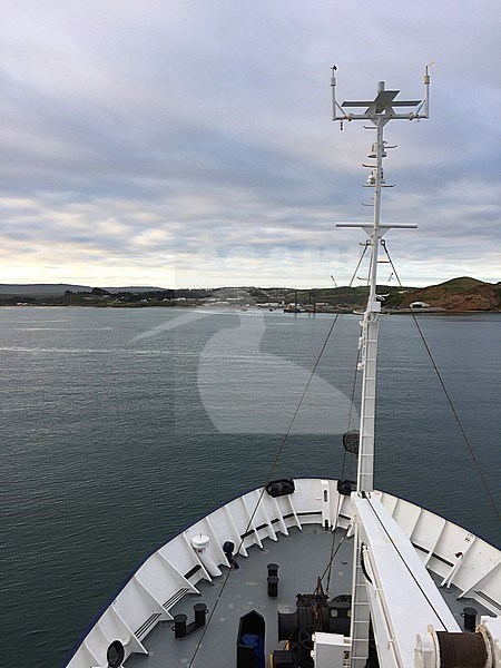 Visiting the Chatham islands, New Zealand. Expedition cruise ship for anchor in a natural harbour stock-image by Agami/Marc Guyt,