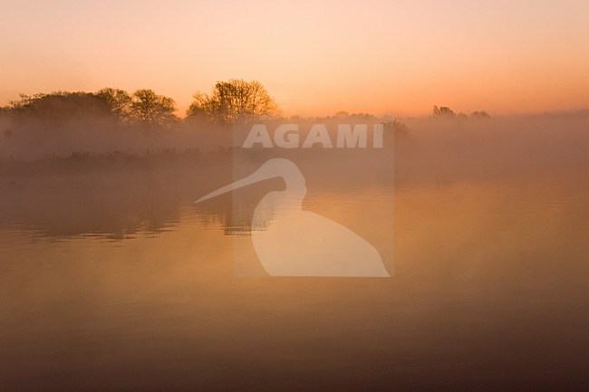 Vecht en Zwarte water in ochtendnevel; Vecht en Zwarte water in morning fog stock-image by Agami/Theo Douma,