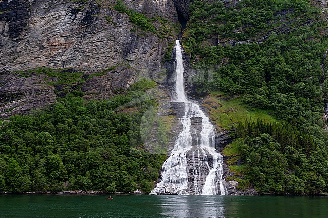 The Seven Sisters waterfalls plunges over steep rugged cliffs into Geirangerfjord. Geirangerfjord, Norway. stock-image by Agami/Sergio Pitamitz,